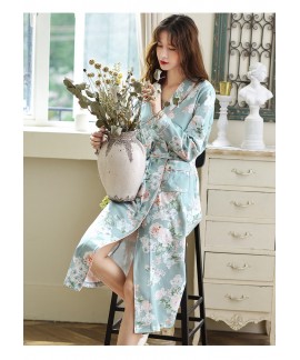 Womens 100% Cotton Nightgown Flower Print Robe V Neck Pockets Oversized Loose Long Spring Autumn Pajama Wholesale and Retail