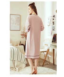 Spring Autumn Cotton Slim Pajamas Women's Nightdress Long Sleeved Striped Skirt Summer Korean Cute Soft Home Service Nightgown