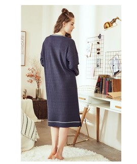 Spring Autumn Cotton Slim Pajamas Women's Nightdress Long Sleeved Striped Skirt Summer Korean Cute Soft Home Service Nightgown