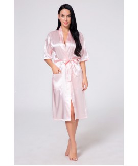 Women's Long Silk Robe Summer Pure Color Ladies Si...