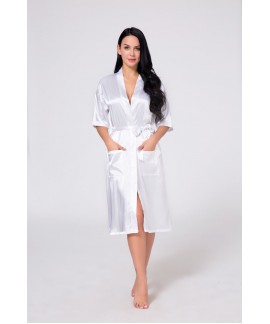 Women's Long Silk Robe Summer Pure Color Ladies Silk Nightdress Japanese Style Kimono Nightgown