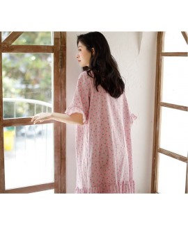 Korean Ladies Floral Bow Cotton Nightdress V Neck Oversized Summer Sweet Student Home Skirt Wholesale and Retail