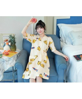 Kimono Cute Print Cotton Ladies Nightdress Short-sleeved Summer Thin Female Morning Robe Women Pajamas Wholesale and Retail