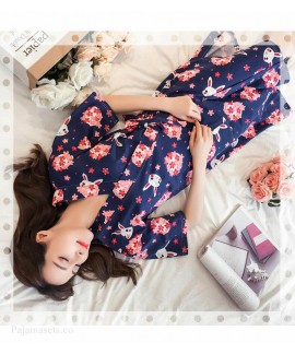 Kimono Cute Print Cotton Ladies Nightdress Short-sleeved Summer Thin Female Morning Robe Women Pajamas Wholesale and Retail