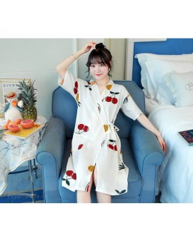 Kimono Cute Print Cotton Ladies Nightdress Short-sleeved Summer Thin Female Morning Robe Women Pajamas Wholesale and Retail