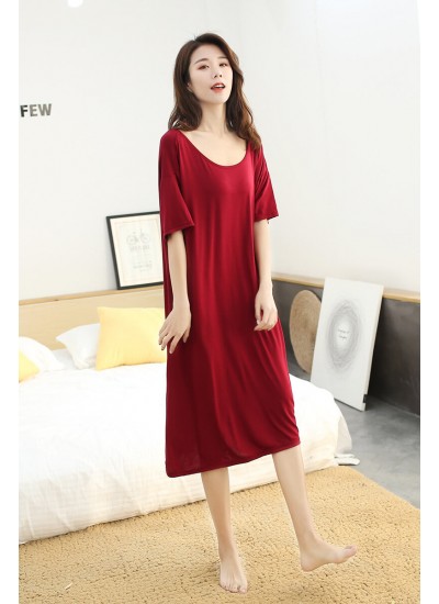 Women Nightdress Summer Sexy Backless Nightgown Modal Cotton Plus Size Short-sleeved Long Pajamas Home Clothing