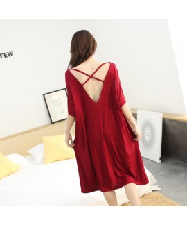 Women Nightdress Summer Sexy Backless Nightgown Modal Cotton Plus Size Short-sleeved Long Pajamas Home Clothing