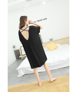 Women Nightdress Summer Sexy Backless Nightgown Modal Cotton Plus Size Short-sleeved Long Pajamas Home Clothing