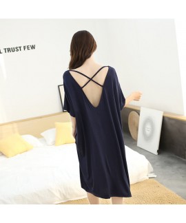 Women Nightdress Summer Sexy Backless Nightgown Modal Cotton Plus Size Short-sleeved Long Pajamas Home Clothing