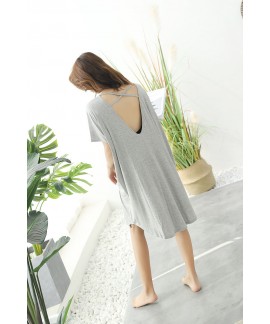 Women Nightdress Summer Sexy Backless Nightgown Modal Cotton Plus Size Short-sleeved Long Pajamas Home Clothing