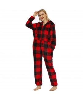 Check Print Flannel Pajamas Black And White Hooded Onesie Pajamas Loungewear