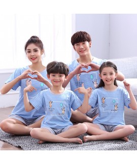 Short Sleeve cartoon cotton parent-child sleepwear can be worn outside