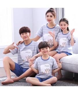 Short Sleeve cartoon cotton parent-child sleepwear can be worn outside