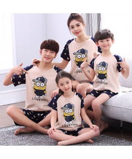 Short Sleeve cartoon cotton parent-child sleepwear can be worn outside