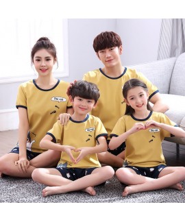 Short Sleeve cartoon cotton parent-child sleepwear can be worn outside