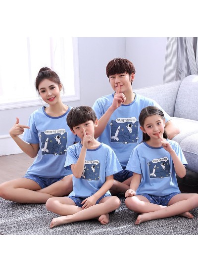 Short Sleeve cartoon cotton parent-child sleepwear can be worn outside