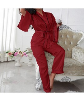 Ladies trumpet-sleeved trousers ice silk two-piece homewear wholesale and retail
