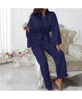 Ladies trumpet-sleeved trousers ice silk two-piece homewear wholesale and retail