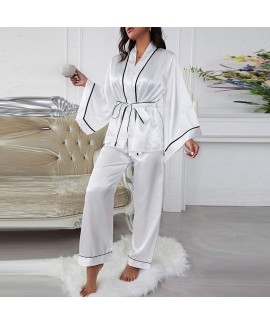 Ladies trumpet-sleeved trousers ice silk two-piece homewear wholesale and retail