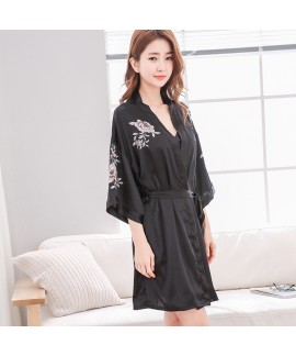 Two-piece sexy printed Ice Silk Pajama sets for women long sleeved nightgowns female