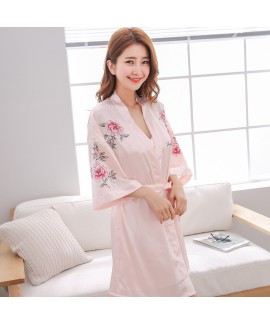 Two-piece sexy printed Ice Silk Pajama sets for women long sleeved nightgowns female