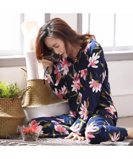 Pure cotton cardigan ladies' printed pyjamas for autumn Long sleeve comfy two sets pjs