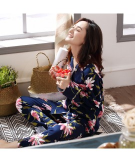 Pure cotton cardigan ladies' printed pyjamas for autumn Long sleeve comfy two sets pjs