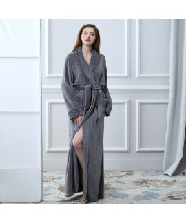 Flannel splicing nightgown for spring long sleeve cute lounge pajamas for women