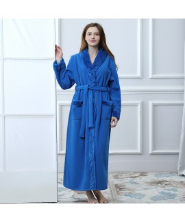 Flannel splicing nightgown for spring long sleeve cute lounge pajamas for women