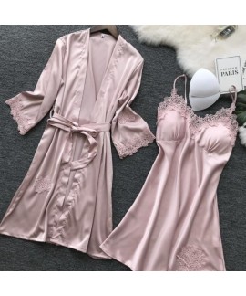 Bridal Silk Sexy Sling Ladies Nightdress Nightgown Set