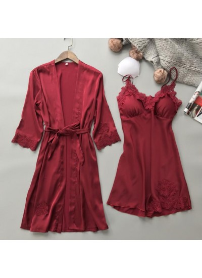 Bridal Silk Sexy Sling Ladies Nightdress Nightgown Set