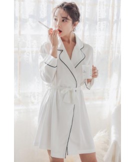White Long Sleeve Sexy Ice Silk Bridal Bathrobe Pajamas
