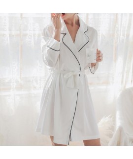 White Long Sleeve Sexy Ice Silk Bridal Bathrobe Pajamas