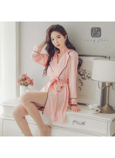 White Long Sleeve Sexy Ice Silk Bridal Bathrobe Pajamas