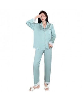 New Long Sleeve Thin Lace Sweet Ice Silk Pajama Set