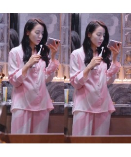 Pink Striped Ice Silk Home Wear Pajamas For Ladies