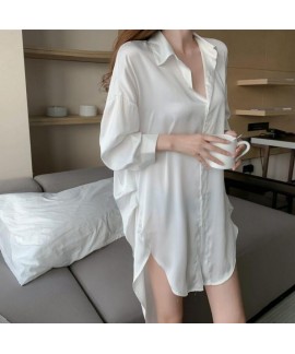 Sexy Ice Silk Lingerie Plus Size White Long Sleeve...