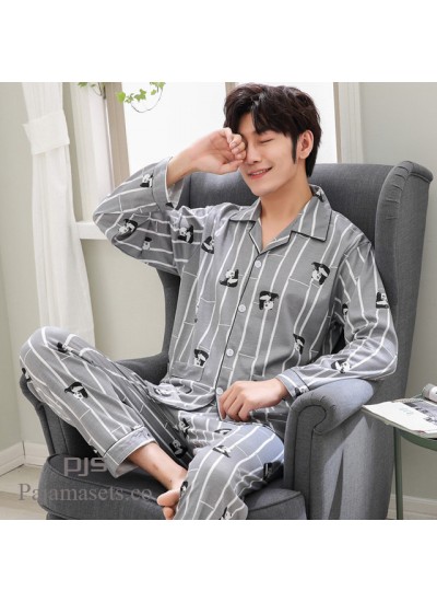 Long sleeved large size cotton pajama sets for men cardigans comfy lounge pajamas male for spring