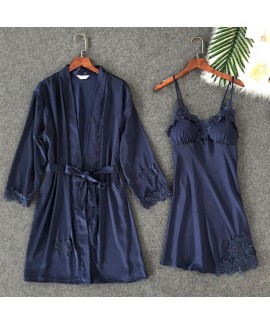 Embroidered Lace Sleepwear Female sexy pajama and Bathrobe for women