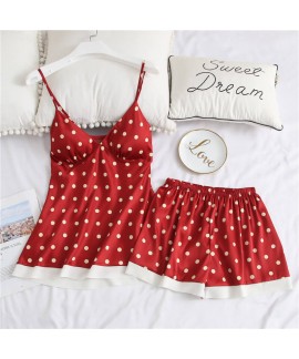 Simulated Silk Two-piece Set Woman Cute Point Suspender Shorts Pyjamas Woman