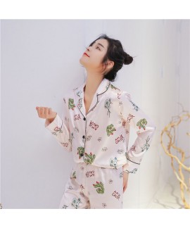 Long Sleeve Fashion Sleepwear Female for Spring and Summer Printed Loose Sweet Card Sleepwear 