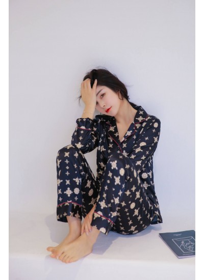 Long Sleeve Fashion Sleepwear Female for Spring and Summer Printed Loose Sweet Card Sleepwear 
