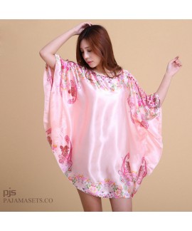 Large size simulated silk sexy sleepwear for women short sleeve ladies silky nightwear in summer