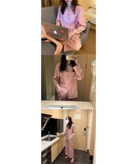 Cute strawberry bear cartoon pink loose long-sleeved trousers women's two-piece suit