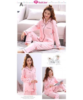 Cute strawberry bear cartoon pink loose long-sleeved trousers women's two-piece suit