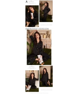 Autumn solid color high-end light luxury stitching simulation silk ladies pajamas suit