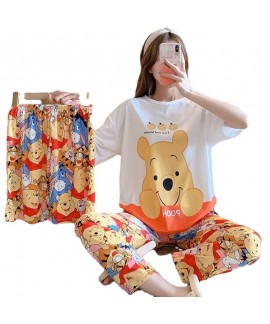 Winnie the Pooh cartoon short-sleeved trousers home clothes three-piece suit