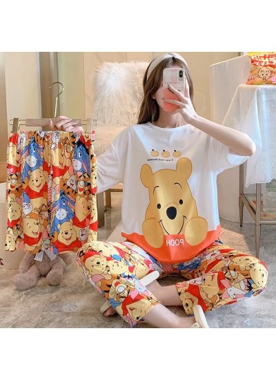 Winnie the Pooh cartoon short-sleeved trousers home clothes three-piece suit