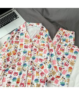 insgram girly cartoon colorful winnie the pooh loose sweet double long ladies pajamas