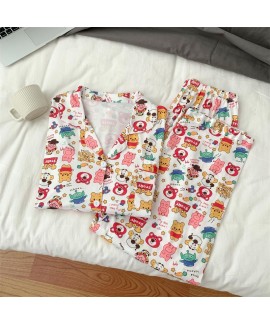 insgram girly cartoon colorful winnie the pooh loose sweet double long ladies pajamas